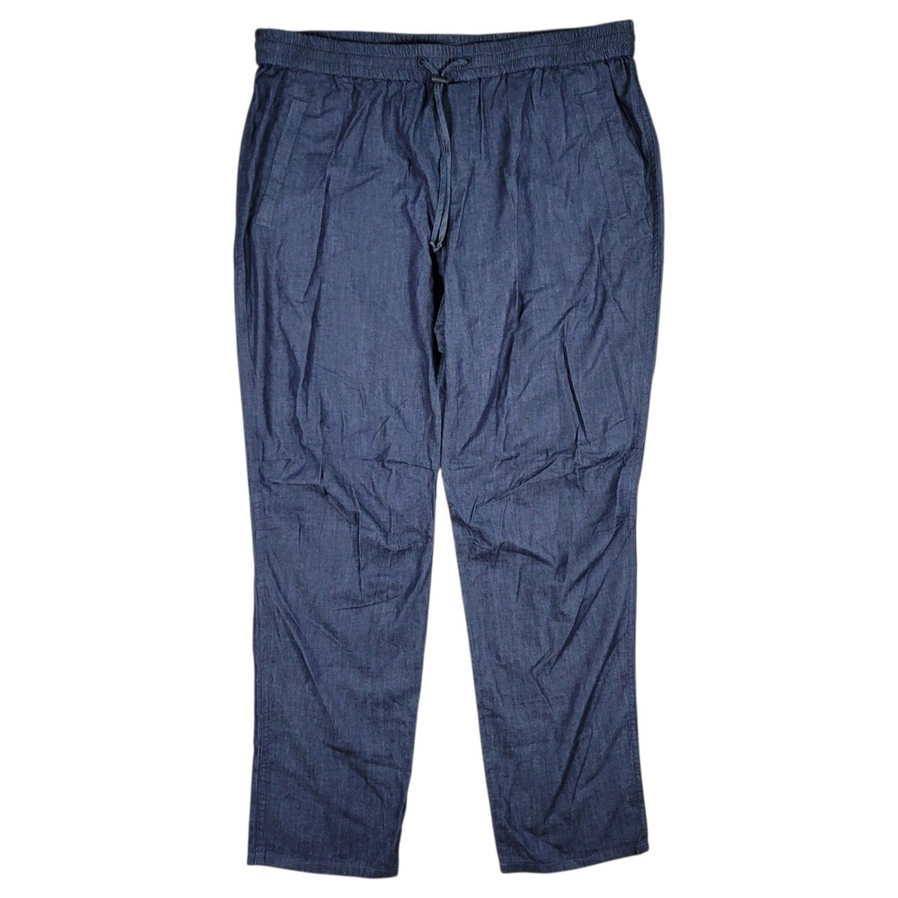 DKNY Chambray Pants Womens L Dark Blue Drawstring Elastic Waist Casual Pull On